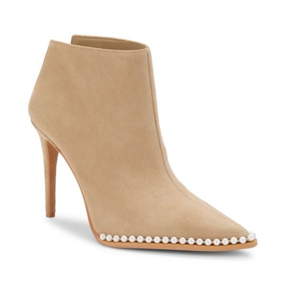 KARL LAGERFELD PARIS Studded Suede Stiletto Booties in Taupe  Sz 11